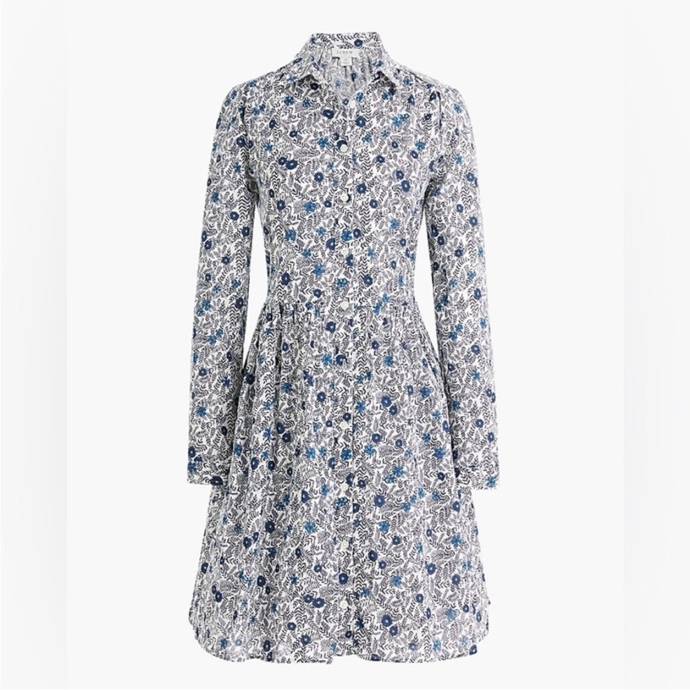 NWT J Crew Printed Cotton Mini Shirtdress Ivory Antique Navy Floral Size 4